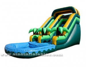 Tropical Coconut Tree Inflatable Water Slide With Pool