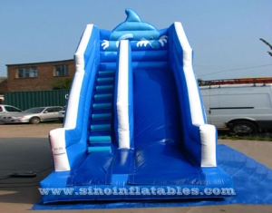 Seagull blue wavy inflatable slide