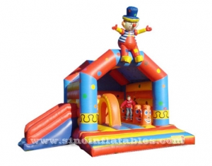kids clown inflatable bouncy castle with slide
