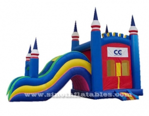 Outdoor tropical inflatable combo bouncer with slide