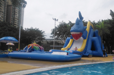 A big ground inflatable water park was built in city center of Canton