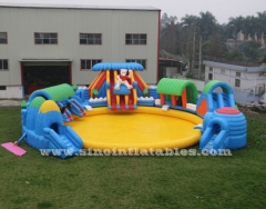 giant inflatable water park above ground