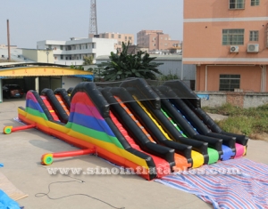 adults inflatable obstacle course with 2 hill slides