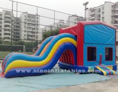 commercial rainbow kids inflatable combo with slide