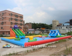 kids N adults large inflatable water park on land with big inflatable pool