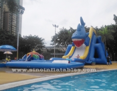 big shark inflatable ground water park with pool