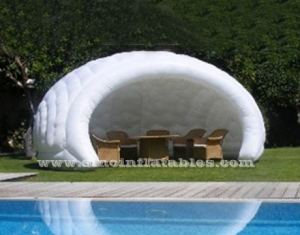 small white inflatable shell tent for coffee bar