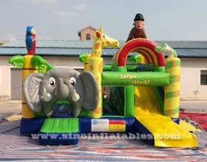 3in1 rainbow kids inflatable combo game with slide