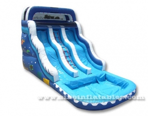 double lane ocean wavy kids inflatable water slide with pool