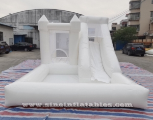 kids fun wedding white bouncy castle with slide and ball pit