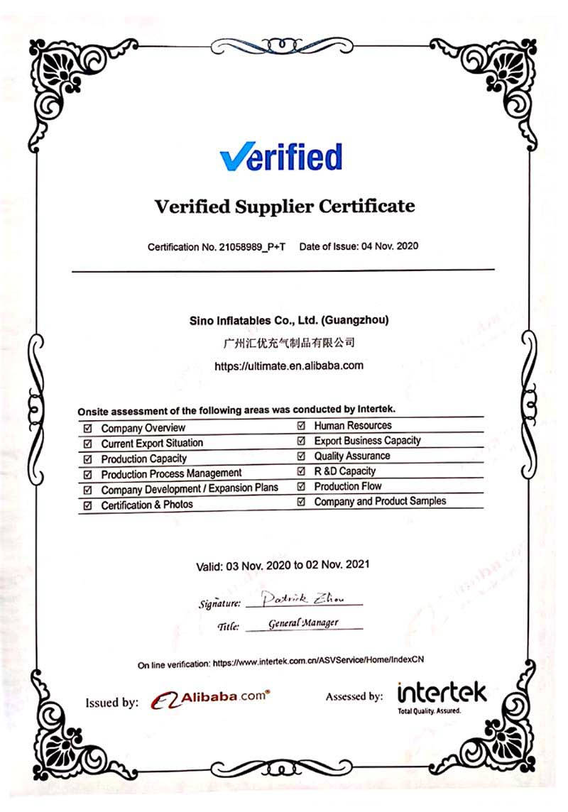 Intertek certificate for factory inspection in 2020